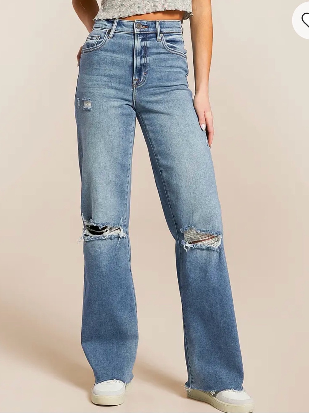 High-Waist Light Blue Distressed Wide-Leg Women’s Jeans Hidden